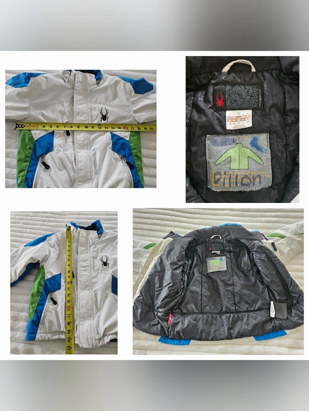 Spyder Vintage Boys Ski Winter Snowboarding Jacket Waterproof White Blue Green 7